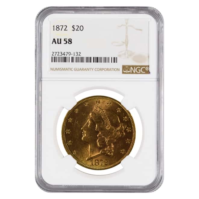 1872 $20 Liberty Head Double Eagle Gold Coin NGC AU 58