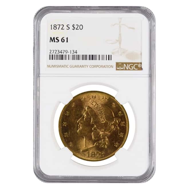 1872 S $20 Liberty Head Double Eagle Gold Coin NGC MS 61
