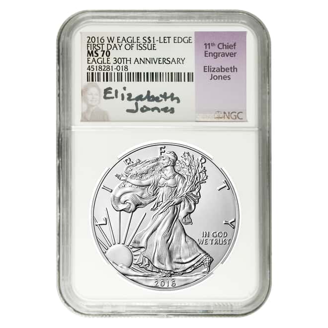2016 W 1 oz Silver American Eagle NGC MS 70 FDI - 30th Anniversary (Elizabeth Jones Signature Label)
