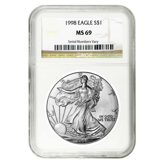 1998 1 oz Silver American Eagle $1 Coin NGC MS 69