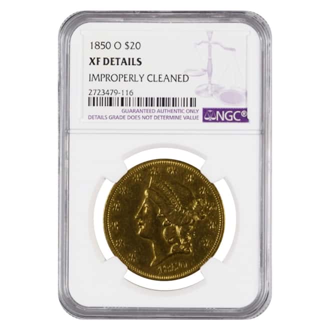 1850 O $20 Liberty Head Double Eagle Gold Coin NGC XF Details