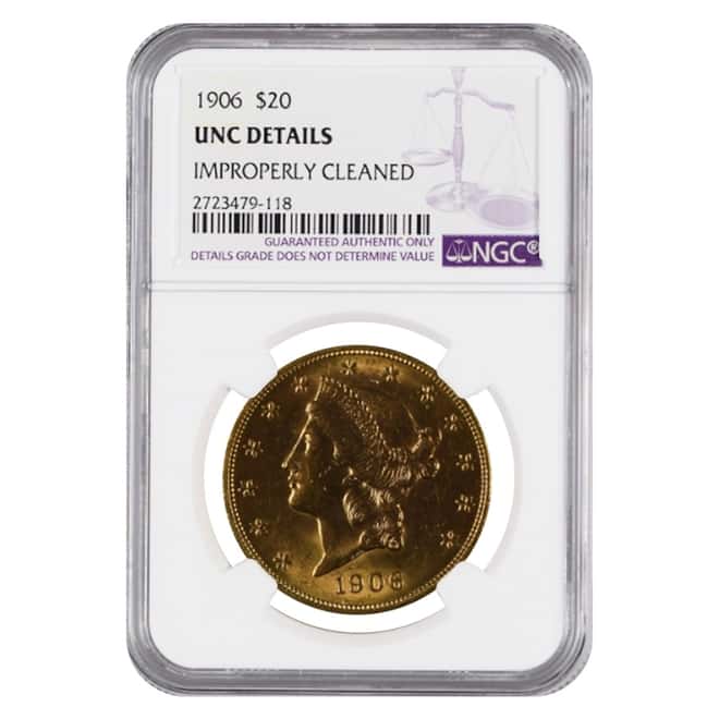 1906 $20 Liberty Head Double Eagle Gold Coin NGC UNC Details