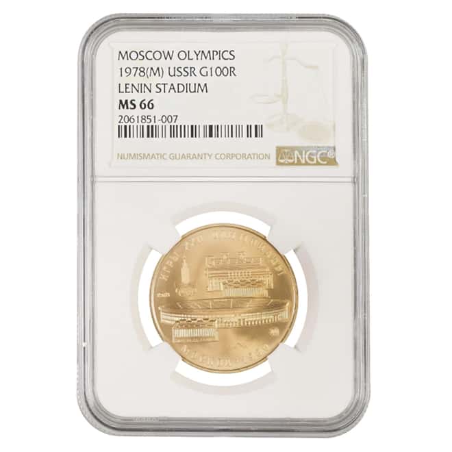 1978 Russia Gold .5 oz AGW Moscow Olympics Lenin Stadium 100 Roubles NGC MS 66