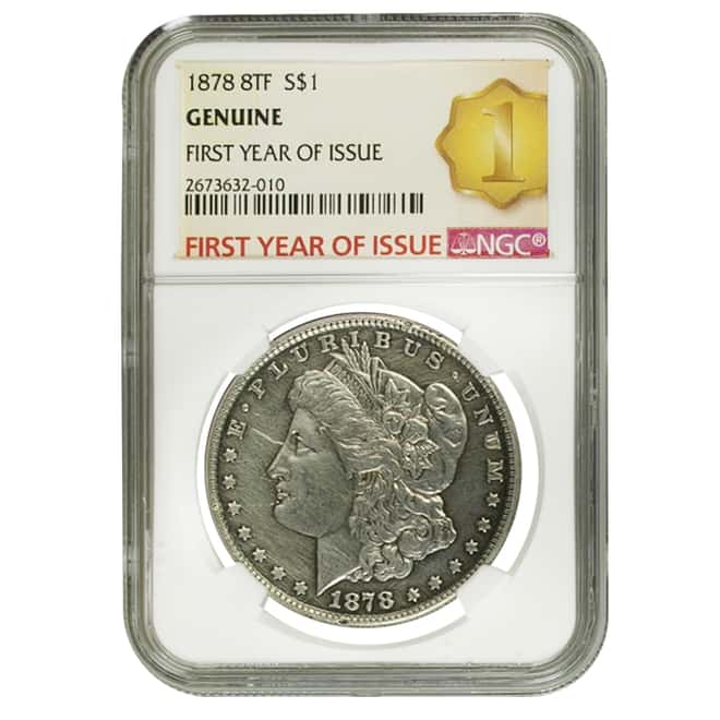 1878 Silver Morgan Dollar 8 Tailfeathers NGC Genuine FYOI