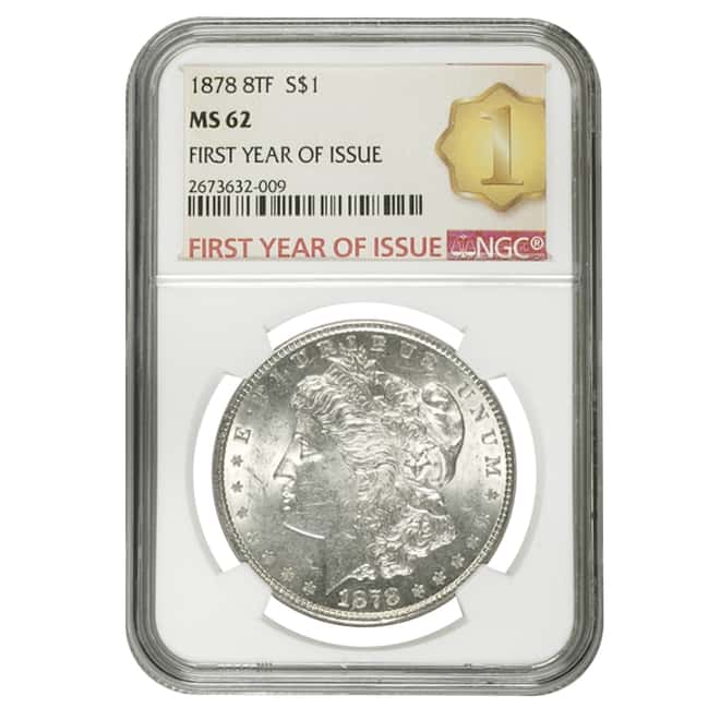 1878 Silver Morgan Dollar 8 Tailfeathers NGC MS 62 FYOI