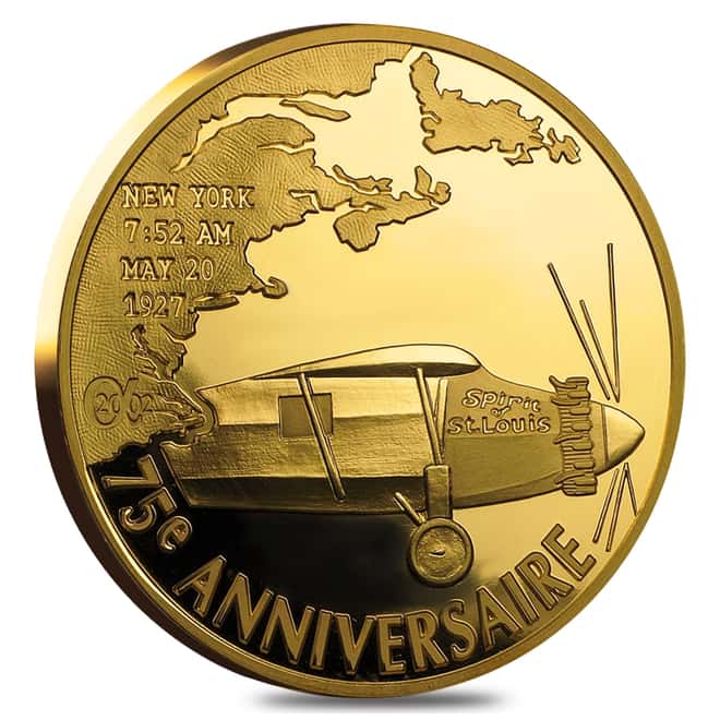 2002 France 5 oz 100 Euro Charles Lindbergh 75th Anniv Proof Gold Coin (w/Box & COA)