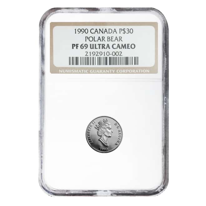 1990 1/10 oz $30 Canada Proof Platinum Polar Bear NGC PF 69 UCAM