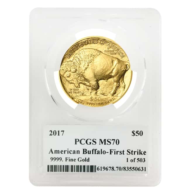 2017 1 oz Gold American Buffalo PCGS MS 70 First Strike (James Earle Fraser Sign Label)
