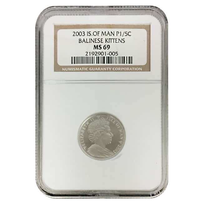 2003 1/5 oz Isle Of Man Platinum Balinese Kittens NGC MS 69