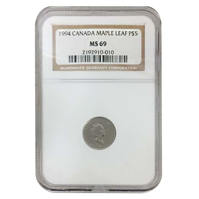 1994 1/10 oz $5 Canadian Platinum Maple Leaf NGC MS 69