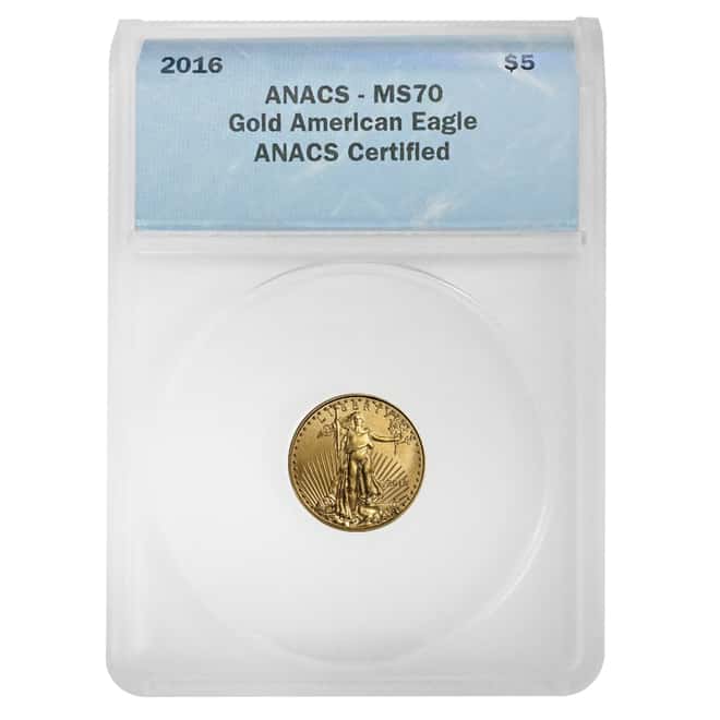 2016 1/10 oz $5 Gold American Eagle ANACS MS 70