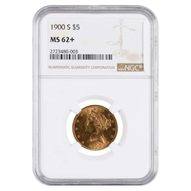 1900 S $5 Liberty Head Half Eagle Gold Coin NGC MS 62+