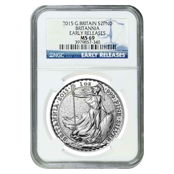 2015 Great Britain 1 oz Silver Britannia Coin NGC MS 69 Early Releases