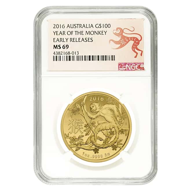 2016 1 oz Gold Lunar Year of the Monkey Australian Royal Mint NGC MS 69 Early Releases