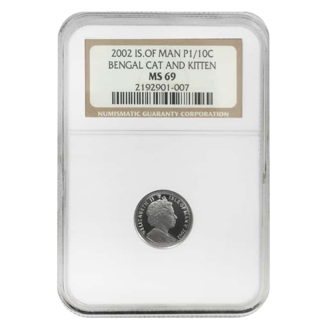 2002 1/10 oz Isle Of Man Platinum Bengal Cat and Kitten NGC MS 69