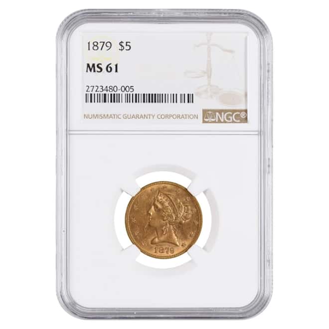 1879 $5 Liberty Head Half Eagle Gold Coin NGC MS 61