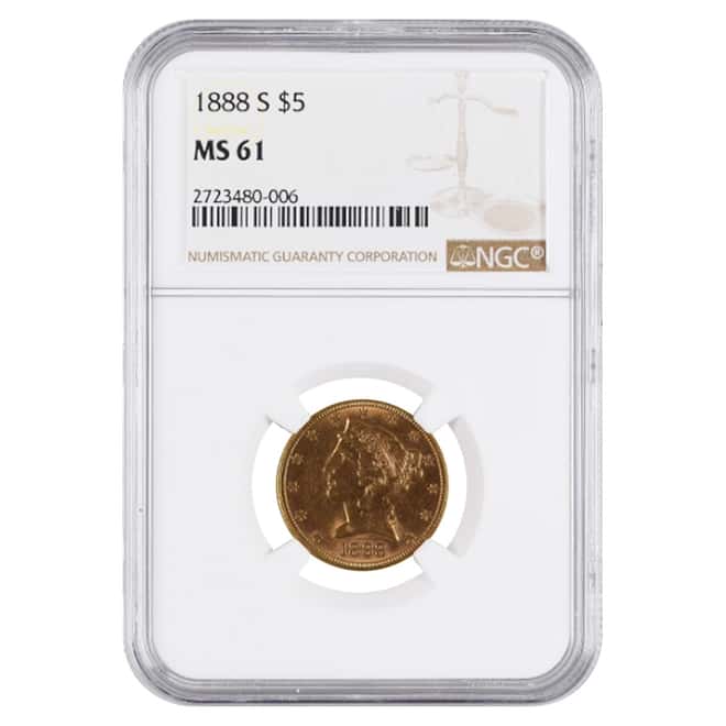 1888 S $5 Liberty Head Half Eagle Gold Coin NGC MS 61