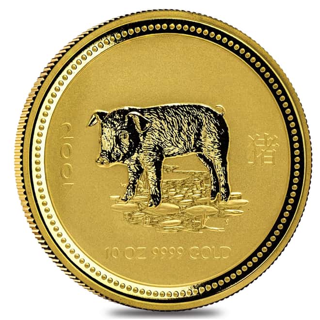 2007 10 oz $1000 Gold Lunar Year of The Pig Australia Perth Mint Series I BU (In Cap)