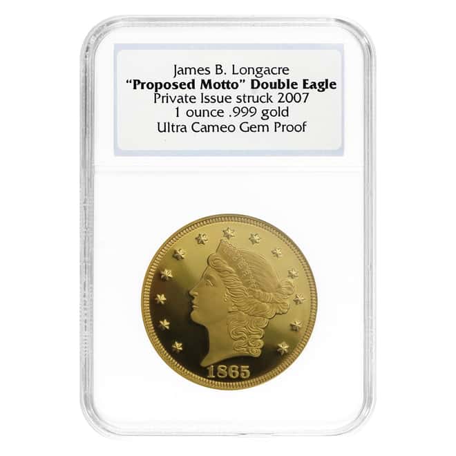 1 oz Gold 1865 Proposed Motto Double Eagle .999 Fine NGC UCAM Gem Proof