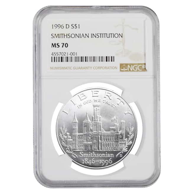 1996 D Smithsonian 150th Anniversary Commemorative Silver Dollar NGC MS 70