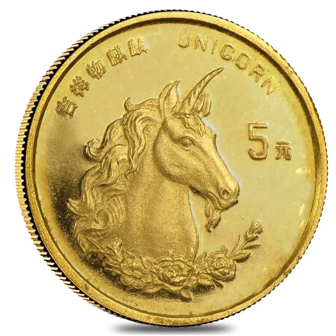 China 1/20 oz Gold Unicorn 5 Yuan (Random Year, Abrasions)