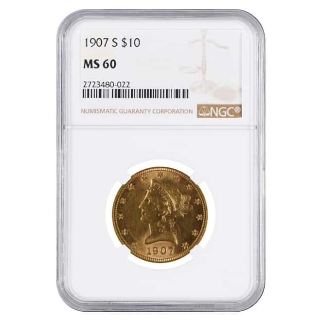 1907 S $10 Liberty Head Gold Eagle Coin NGC MS 60