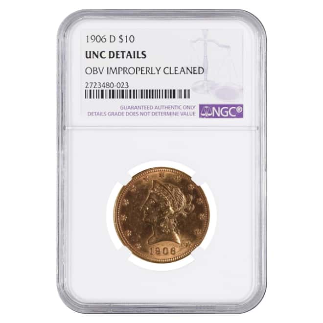 1906 D $10 Liberty Head Gold Eagle Coin NGC UNC Details