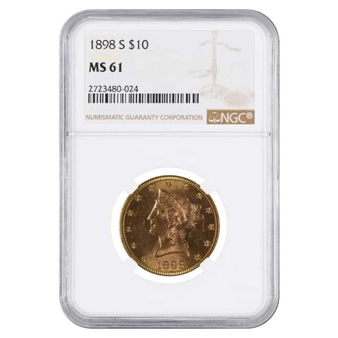 1898 S $10 Liberty Head Gold Eagle Coin NGC MS 61