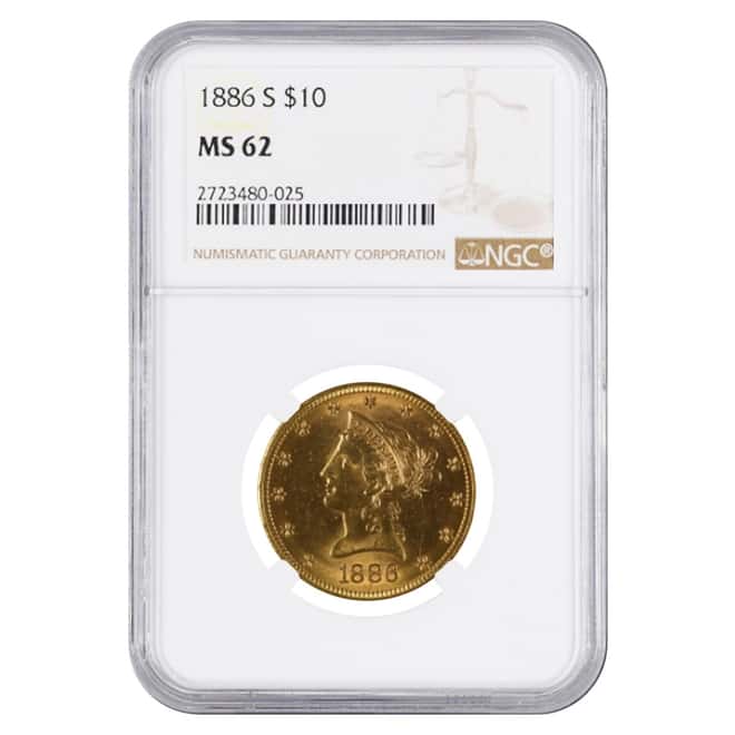 1886 S $10 Liberty Head Gold Eagle Coin NGC MS 62