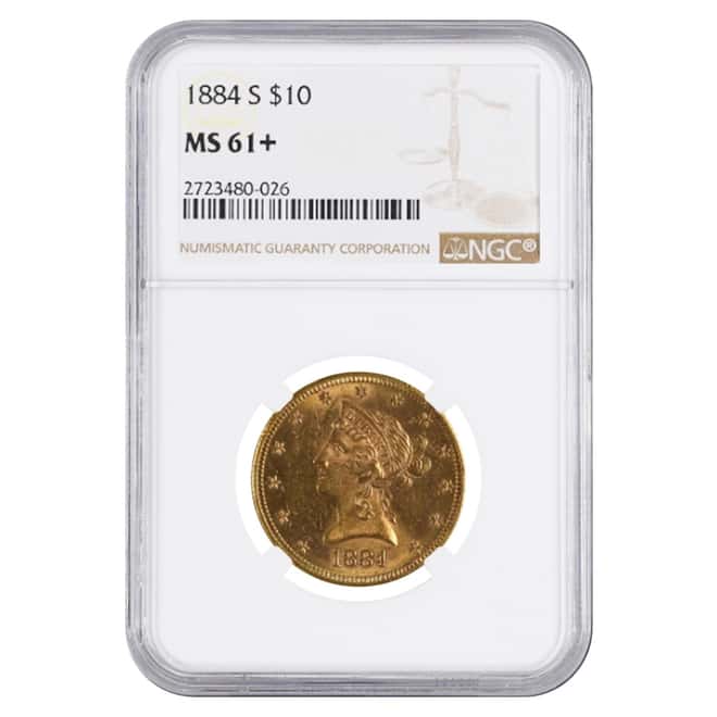1884 S $10 Liberty Head Gold Eagle Coin NGC MS 61+