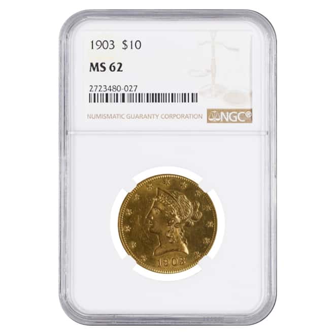 1903 $10 Liberty Head Gold Eagle Coin NGC MS 62