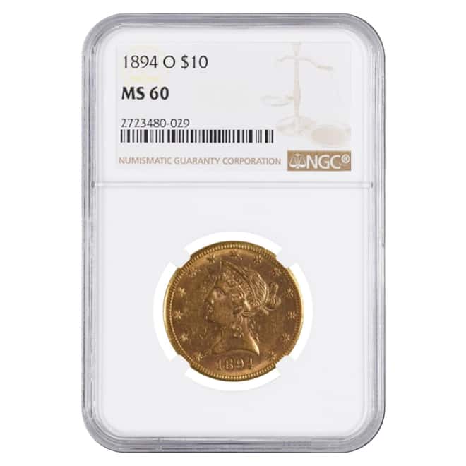 1894 O $10 Liberty Head Gold Eagle Coin NGC MS 60