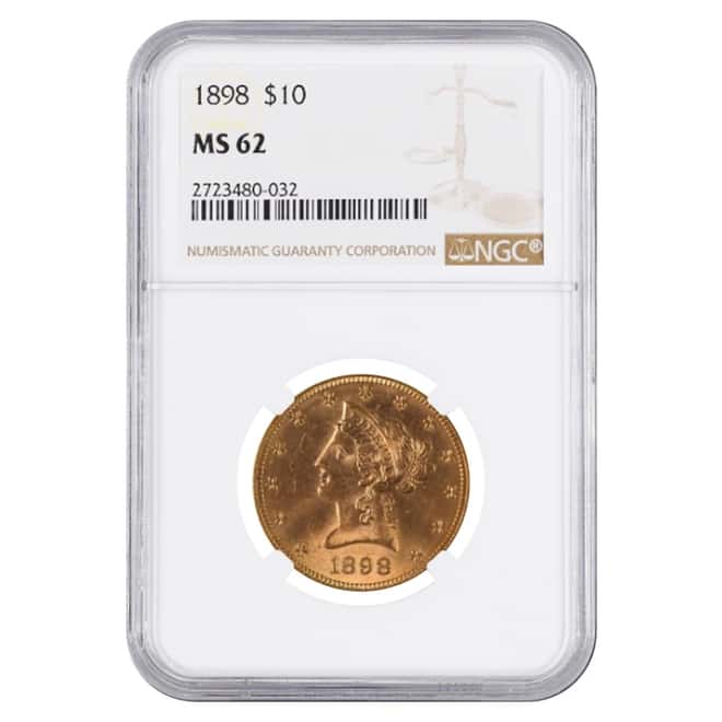 1898 $10 Liberty Head Gold Eagle Coin NGC MS 62
