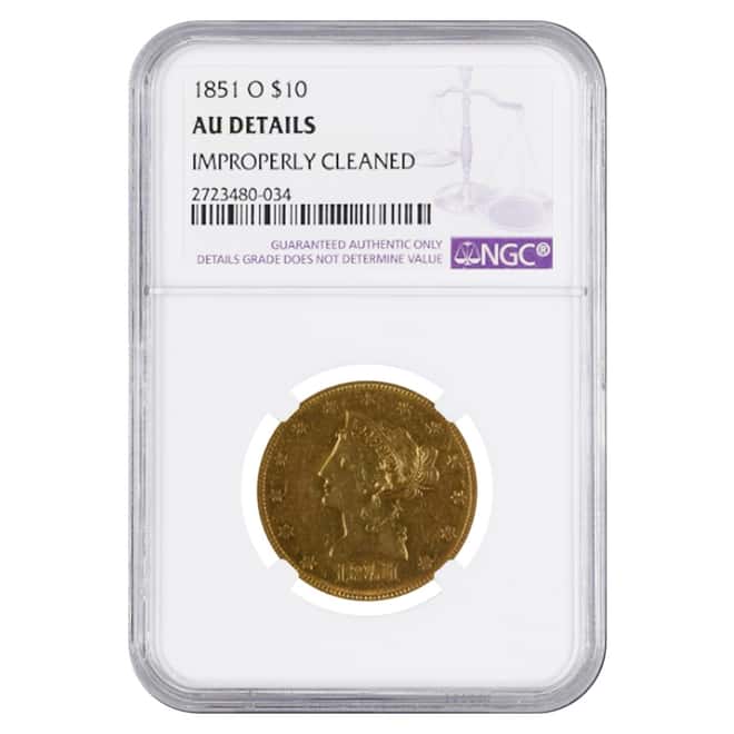 1851 O $10 Liberty Head Gold Eagle Coin NGC AU Details