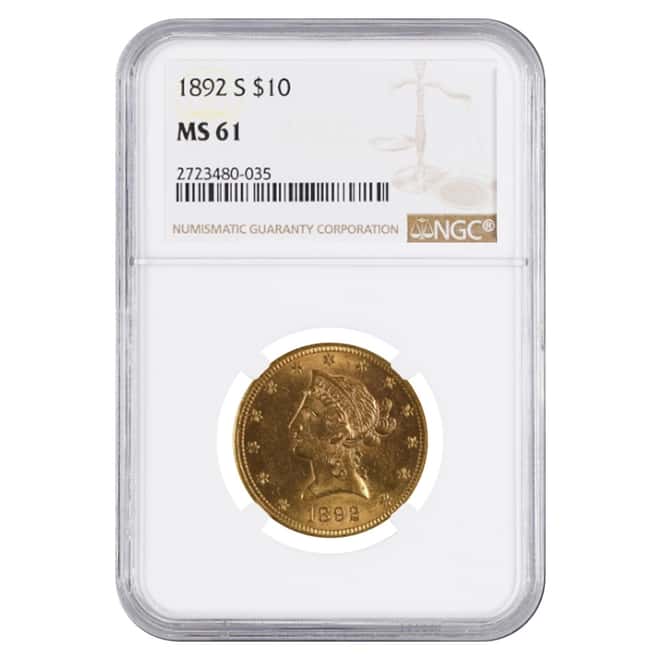 1892 S $10 Liberty Head Gold Eagle Coin NGC MS 61
