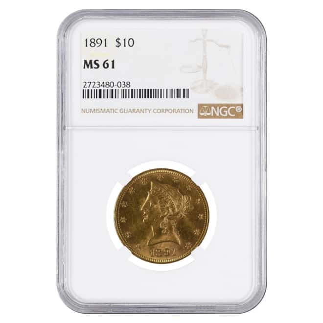 1891 $10 Liberty Head Gold Eagle Coin NGC MS 61