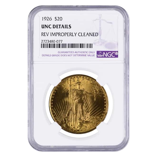 1926 $20 Gold Saint Gaudens Double Eagle Coin NGC UNC Details