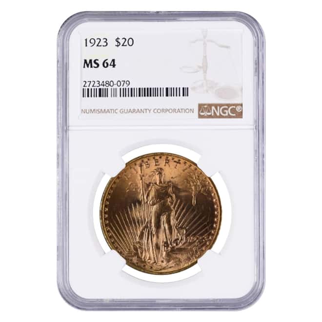 1923 $20 Gold Saint Gaudens Double Eagle Coin NGC MS 64