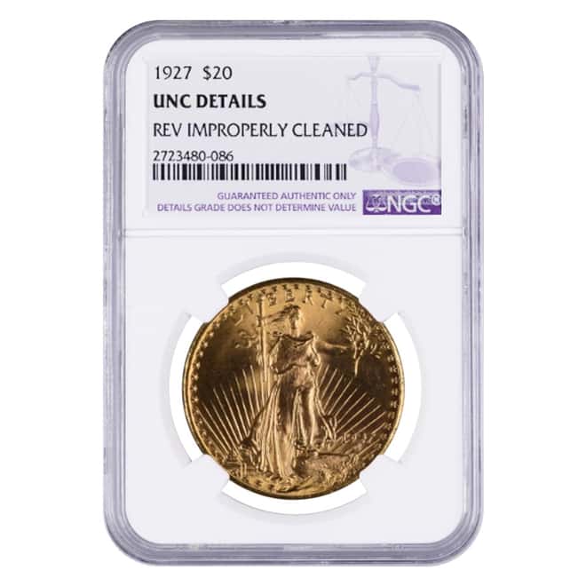 1927 $20 Gold Saint Gaudens Double Eagle Coin NGC UNC Details