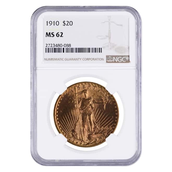 1910 $20 Gold Saint Gaudens Double Eagle Coin NGC MS 62