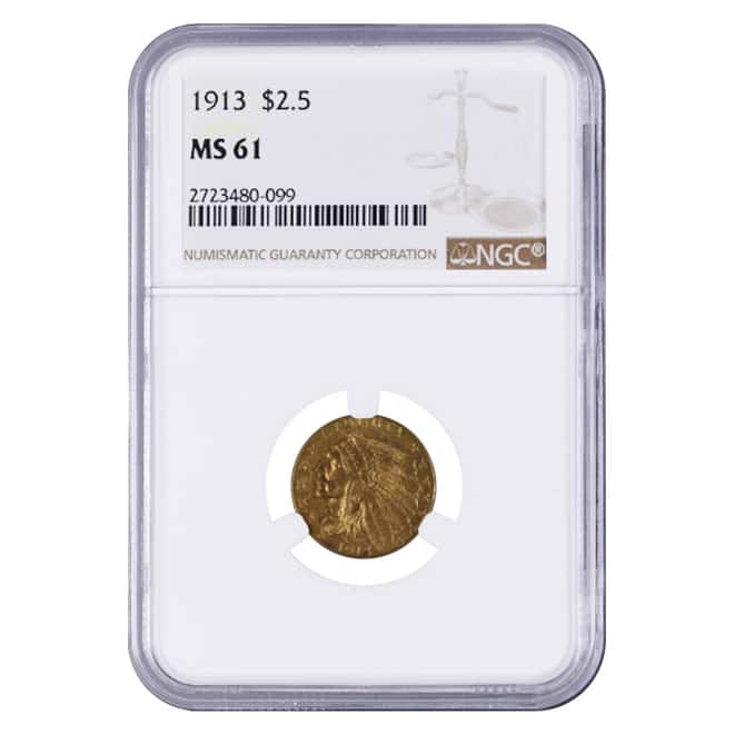 1913 $2.5 Indian Head Quarter Eagle Gold Coin NGC MS 61