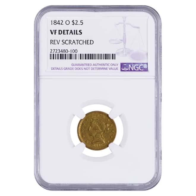 1842 O $2.5 Liberty Head Quarter Eagle Gold Coin NGC VF Details