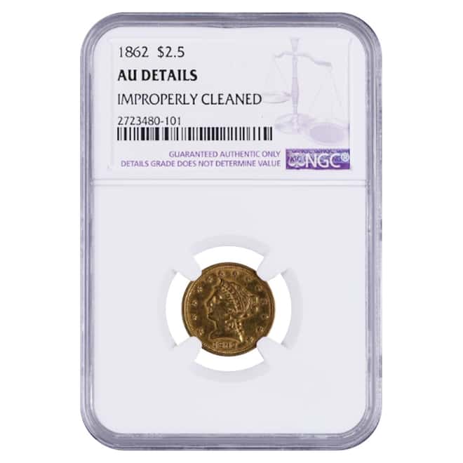 1862 $2.5 Liberty Head Quarter Eagle Gold Coin NGC AU Details