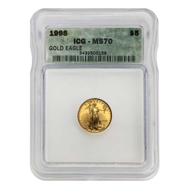1998 1/10 oz $5 Gold American Eagle ICG MS 70