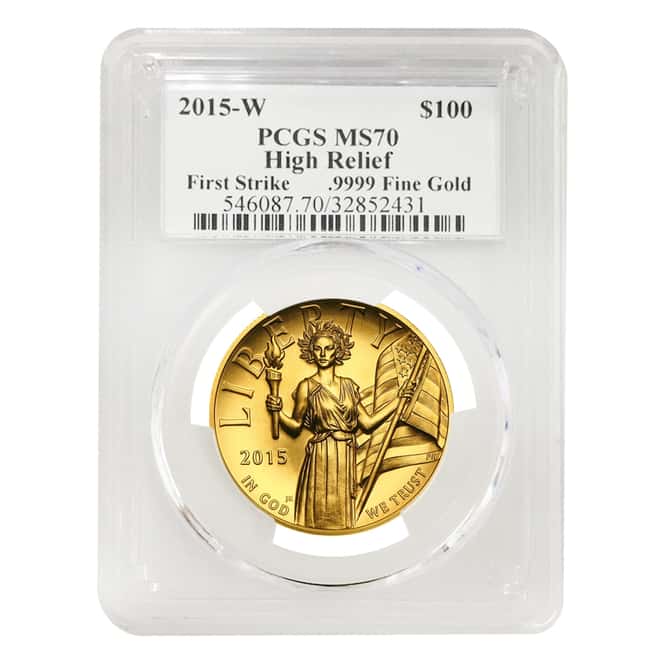 2015-W 1 oz $100 American Liberty High Relief Gold Coin PCGS MS 70 First Strike (Moy/Mercanti Signature Label)