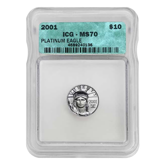 2001 1/10 oz $10 Platinum American Eagle ICG MS 70