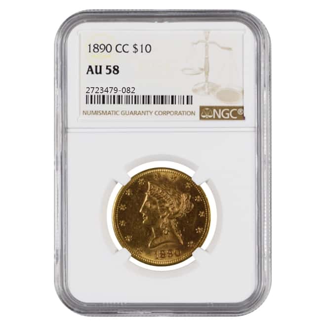 1890 CC $10 Liberty Head Gold Eagle Coin NGC AU 58