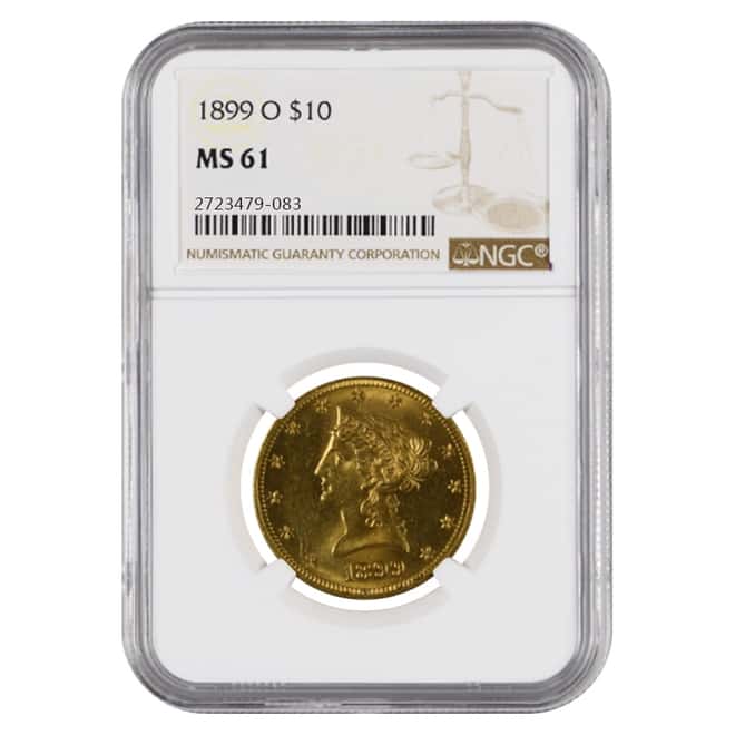 1899 O $10 Liberty Head Gold Eagle Coin NGC MS 61