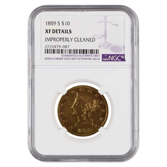 1859 S $10 Liberty Head Gold Eagle Coin NGC XF Details