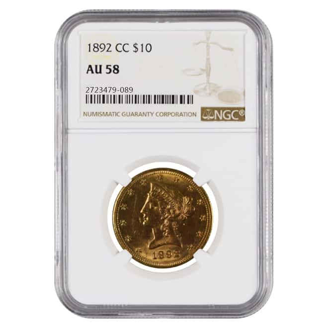 1892 CC $10 Liberty Head Gold Eagle Coin NGC AU 58